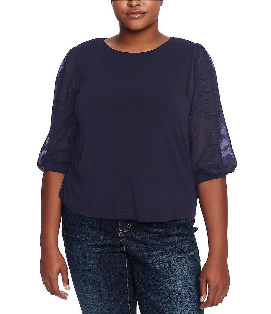 CeCe Plus Size Jewel Neck Lace 3/4 Sleeve Blouse