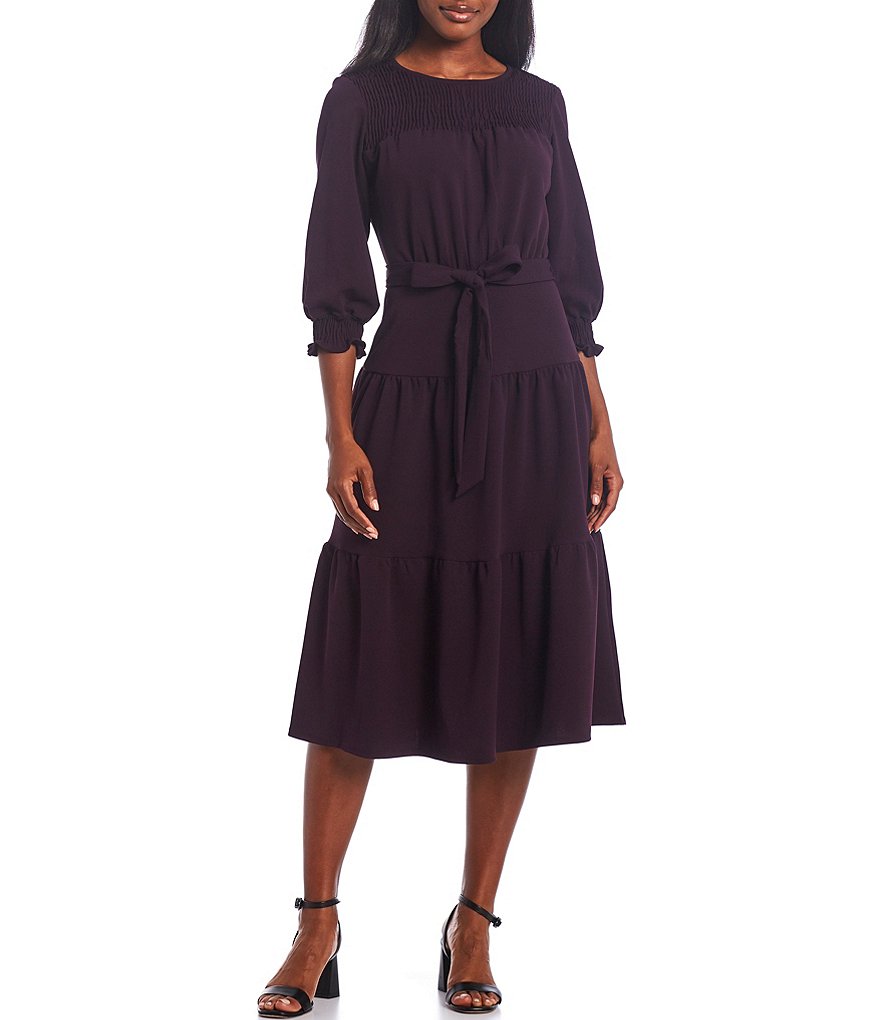 Tommy Hilfiger Paisley Chiffon Smocked Sleeveless Mock-Neck Midi A-Line Dress