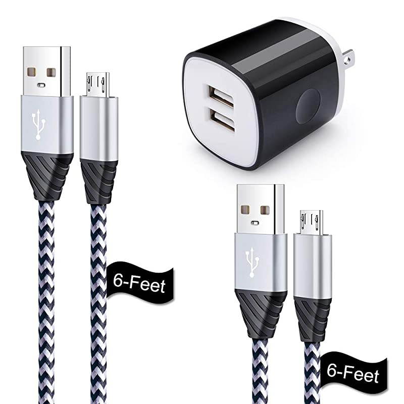 Micro USB Cable Charging Block  6FT Fast Charger Android Phone Cords with 21A Dual Wall Charger Compatible for LG stylo 23 LG G3 G4 K30 K20 Plus K7 K8 Kindle Fire 7 HD 8 10 Tablet