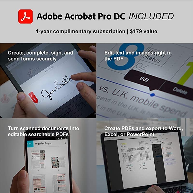 ScanSnap iX1500 Deluxe with Adobe Acrobat DC Pro for Mac & PC (White)