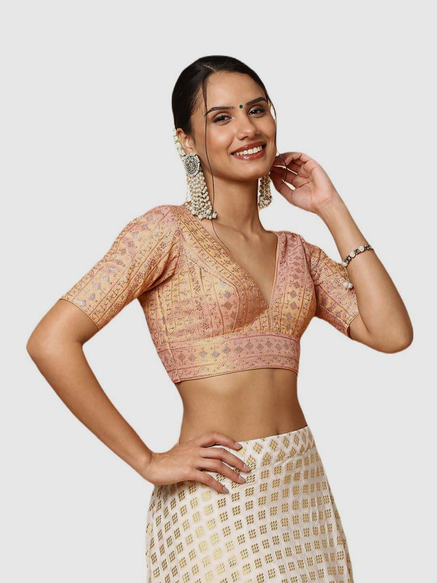 Salwar Studio Rose Gold Embroidered Readymade Blouse