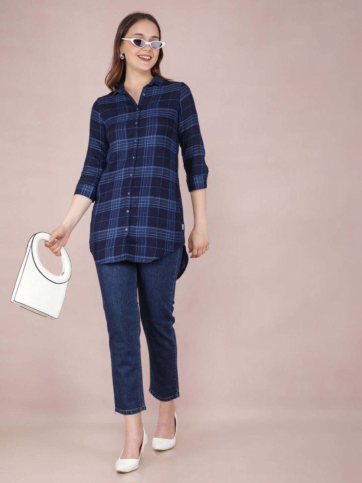 Crimsoune Club Navy Cotton Chequered Shirt