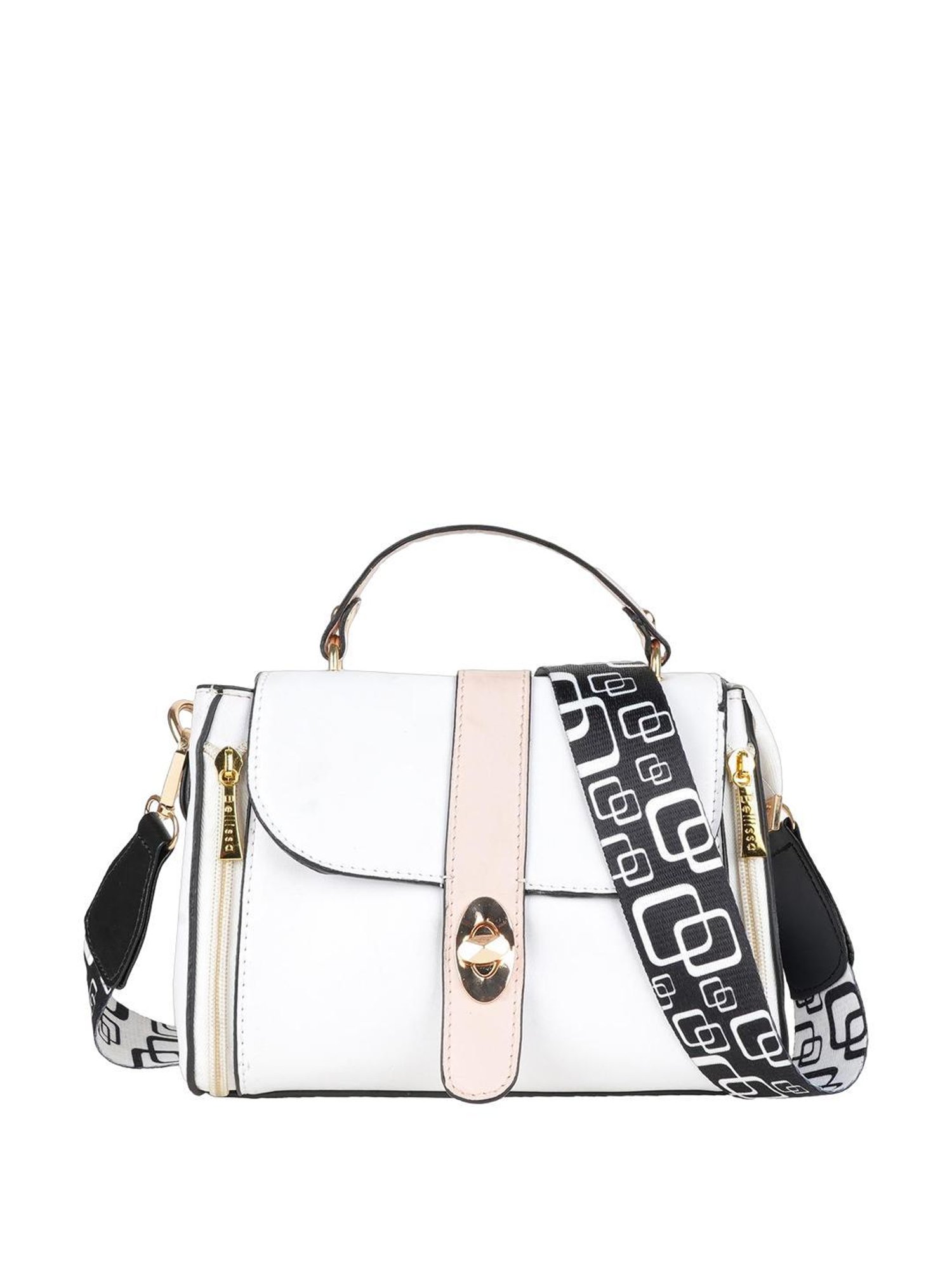 Bellissa White PU Solid Satchel Hand Bag