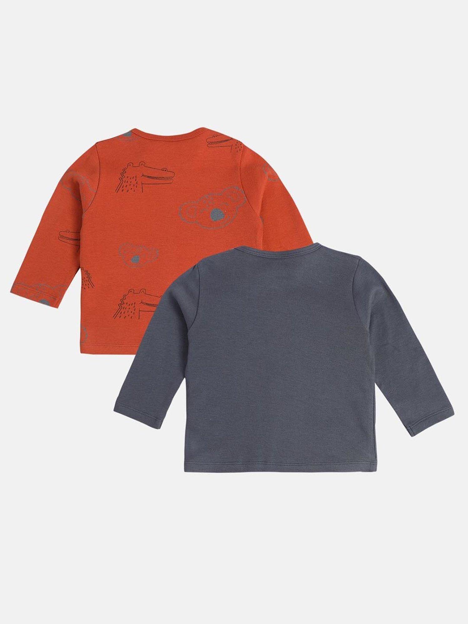 MINIKLUB Boys Red & Gray Cotton Printed Full Sleeves Front Open Vest