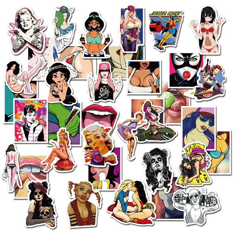 50 Pieces Pvc Waterproof Tease Vulgar Sexy Beauty Girls Stickers For PC Laptop Macbook Pro Keyboard Luggage Decal Bottles
