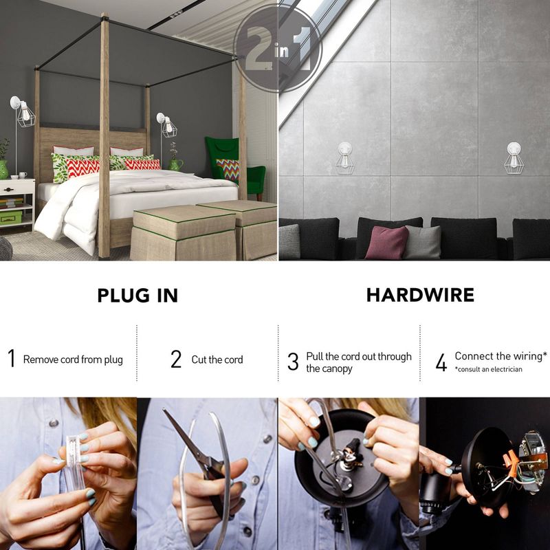 Verdun 1-Light Plug-In/Hard Wire Wall Sconce White - Globe Electric