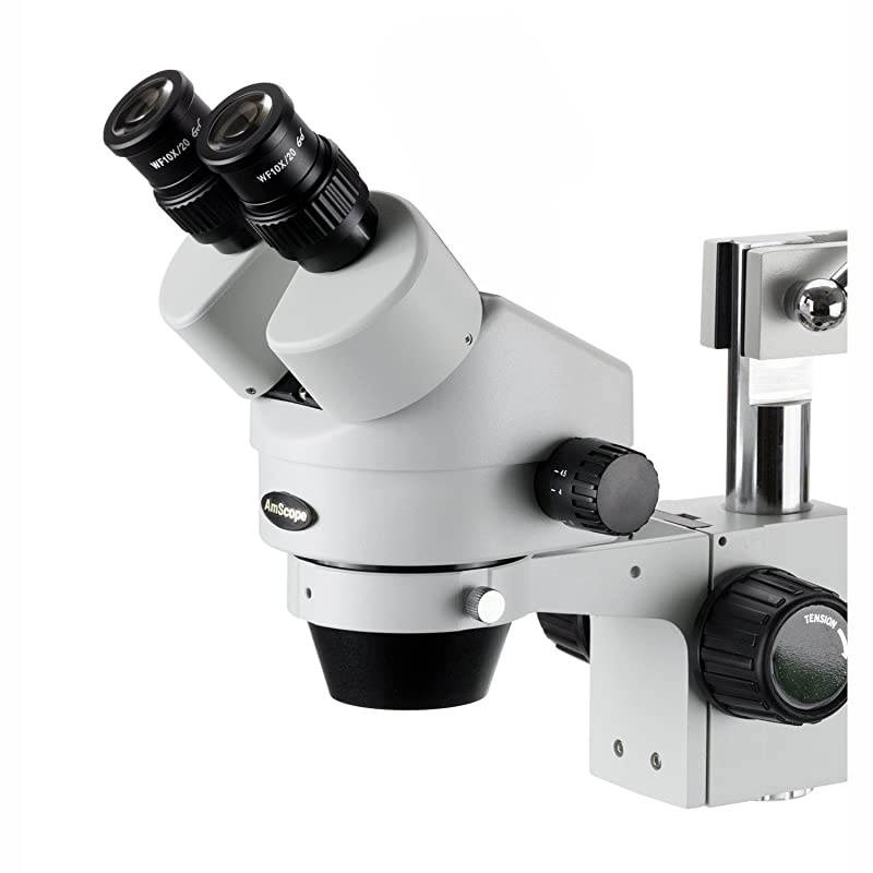 SM-3B Professional Binocular Stereo Zoom Microscope, WH10x Eyepieces, 7X-45X Magnification, 0.7X-4.5X Zoom Objective, Ambient Lighting, Single-Arm Boom Stand