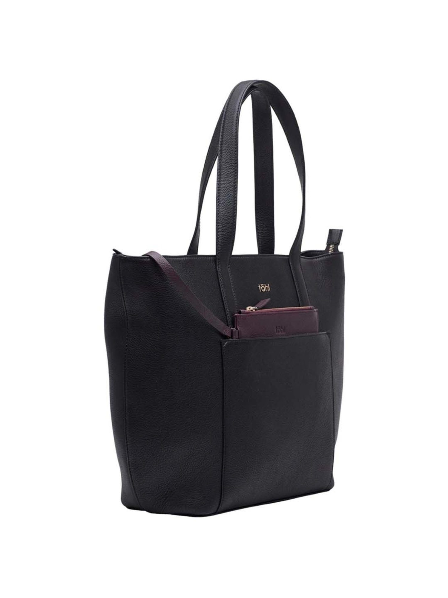 Tohl Black Solid Extra Large Tote Handbag with Pouch