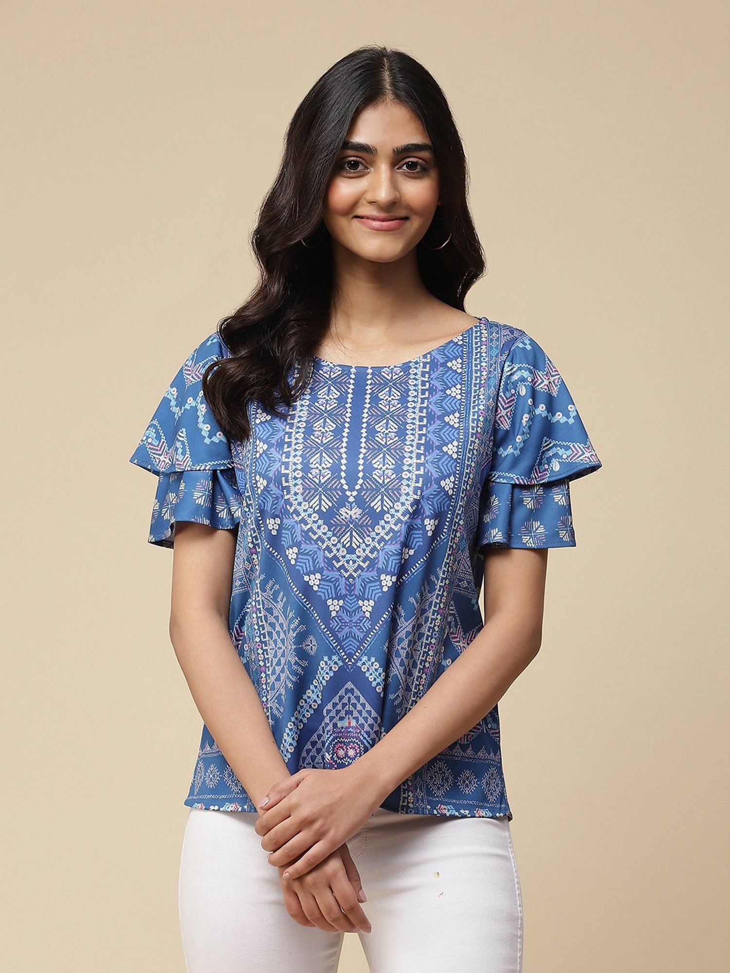 aarke Ritu Kumar Blue Printed Top