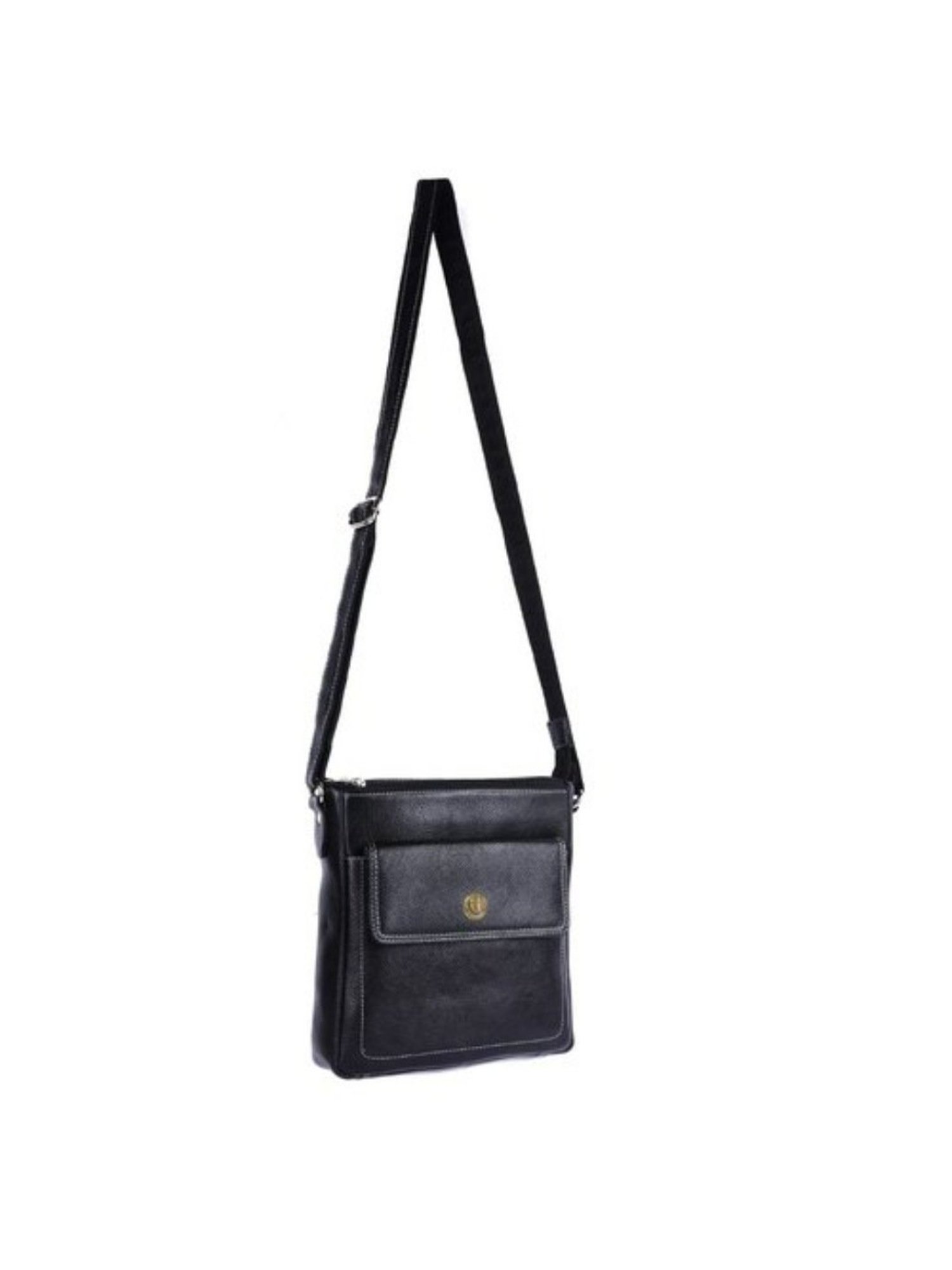 HiLEDER Black Textured Medium Leather 9 inch Cross Body Bag