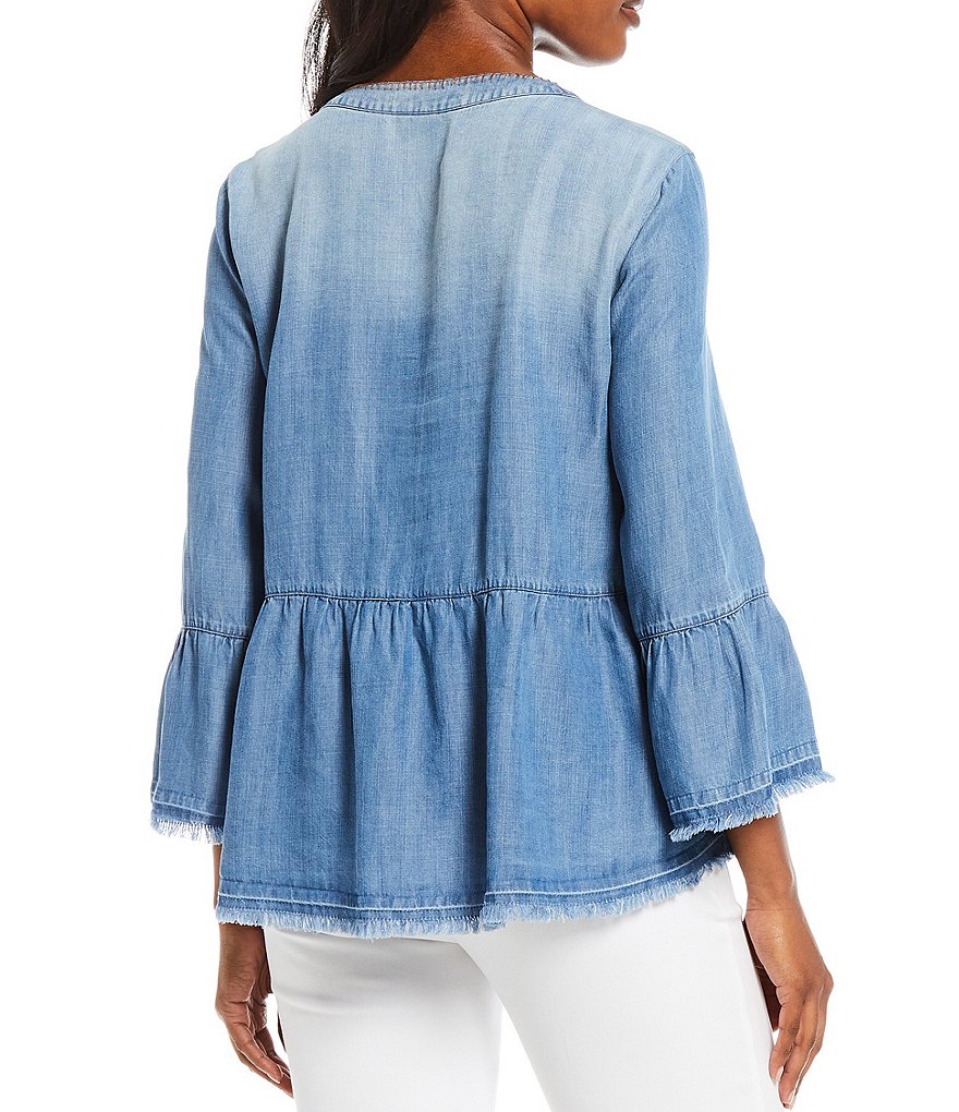 John Mark Floral Embroidery Ruffle Hem Top