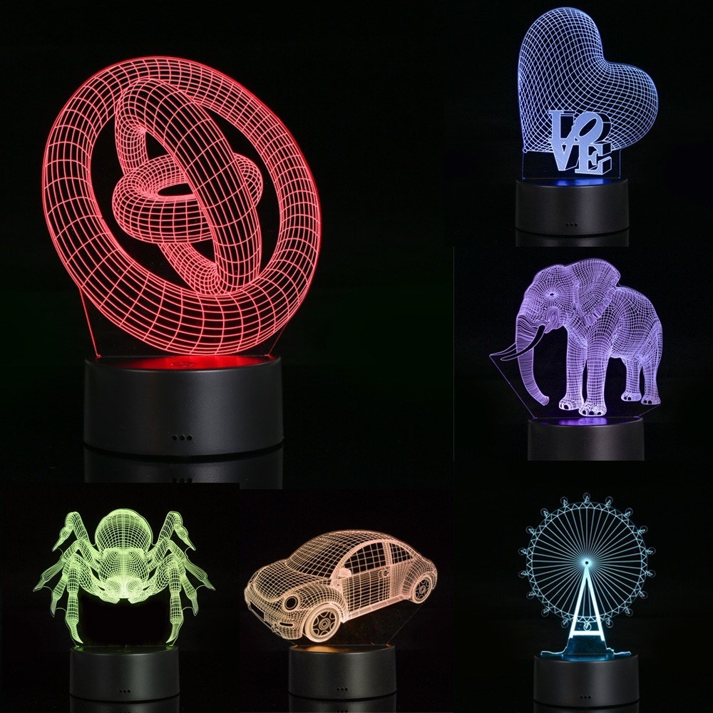 3D Visual Illusion Lamp Transparent Acrylic Night Light Built-in Battery