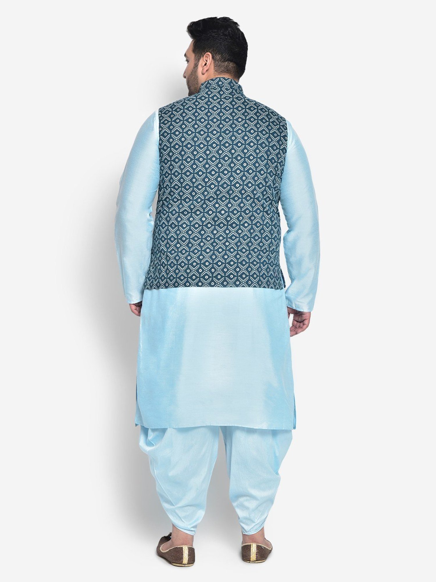 KISAH PLUS Blue Regular Fit Printed Kurta Set With Jacket