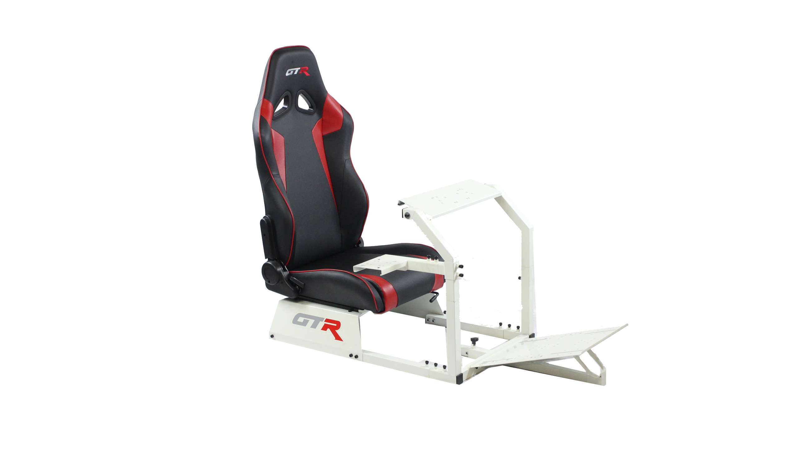 GTR Simulator GTA-WHT-S105LBK GTA Model Racing Simulator White Frame with Black Real Racing Seat, Driving Simulator Cockpit Gaming Chair with Gear Shifter Mount