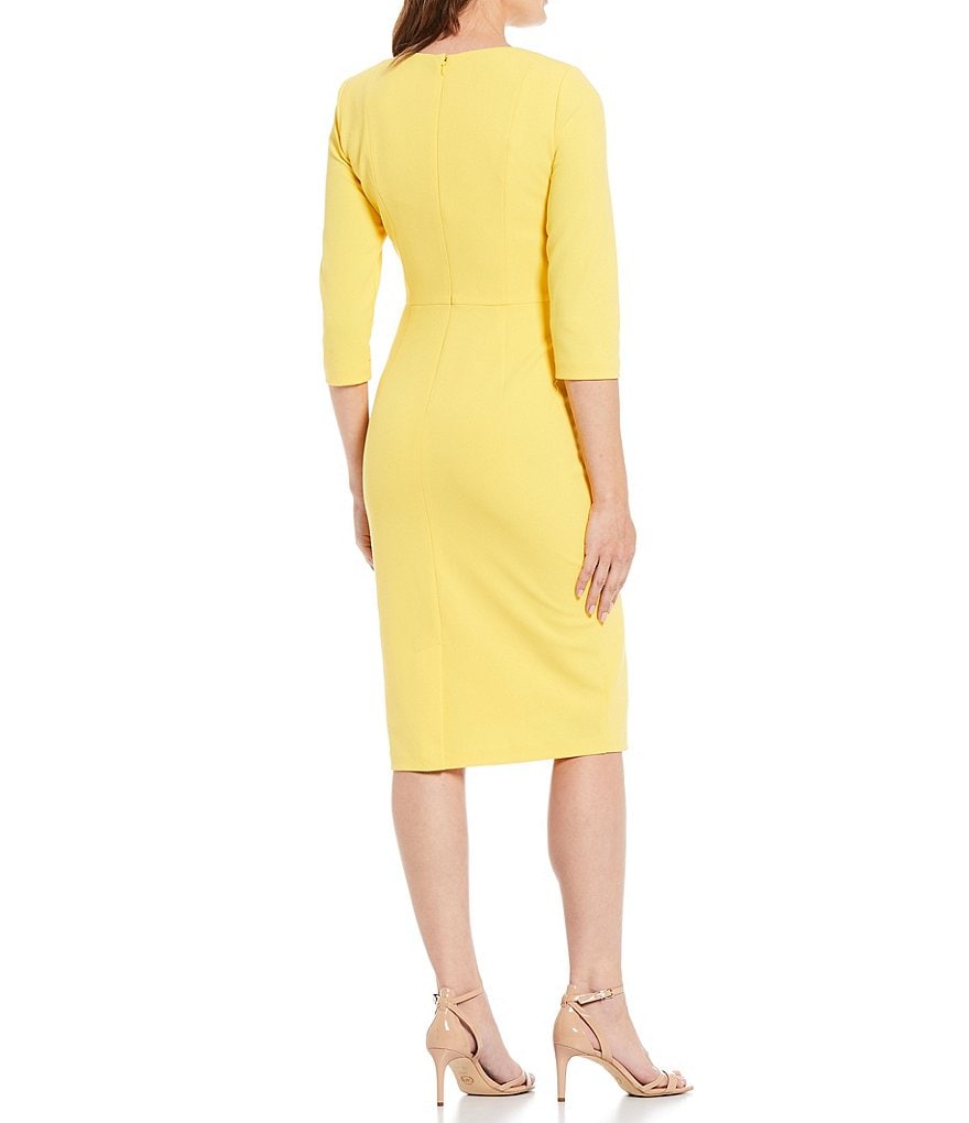 Adrianna Papell Stretch Crepe Knit Tie Waist 3/4 Sleeve Midi Sheath Dress