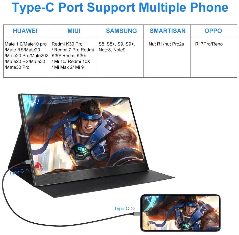 4k Portable Monitor, 13.3 Inch USB C Computer External Monitors 3200x1800 USB-C Display Screen with Dual Type-C Mini HDMI VESA for Laptop PC Phone Mac Surface Xbox One PS3 PS4 Switch Raspberry Pi