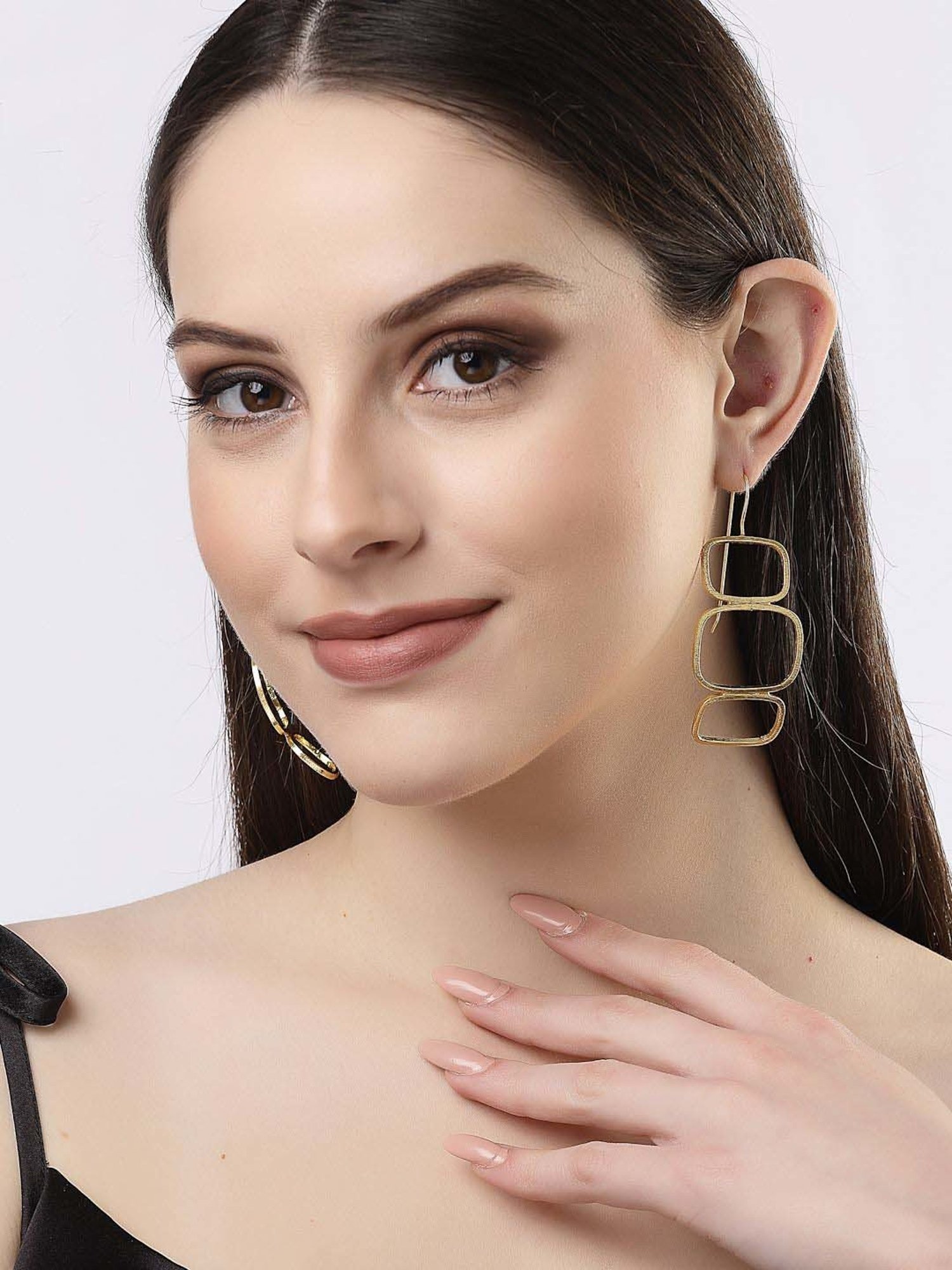 NVR Gold-plated Contemporary Fish Hook Drop Earrings for Women