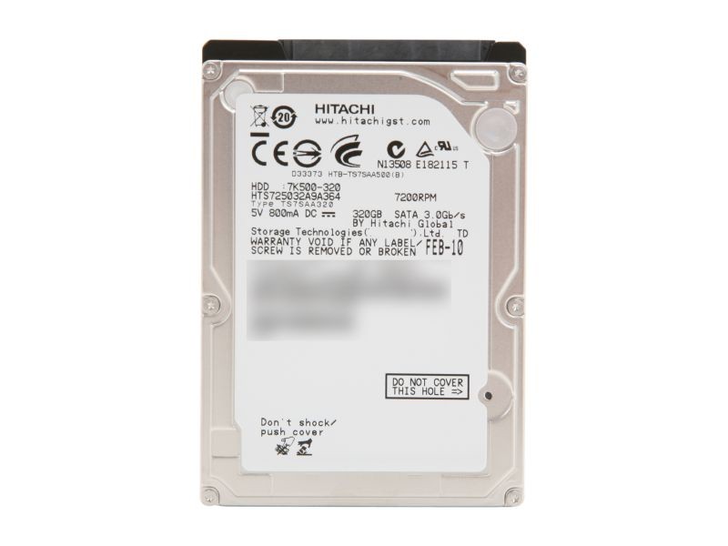 Hitachi GST Travelstar 7K500 HTS725032A9A364 (0A72333) 320GB 7200 RPM 16MB Cache SATA 3.0Gb/s 2.5" Internal Notebook Hard Drive Bare Drive