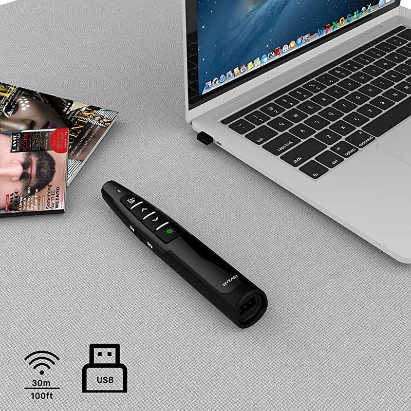 Wireless Presenter  Presentation Clicker with Green Laser Pointer for Presentations 100 ft RF 24GHz PowerPoint Clicker Remote for PowerPoint Presentations and Google Slides with Case Black