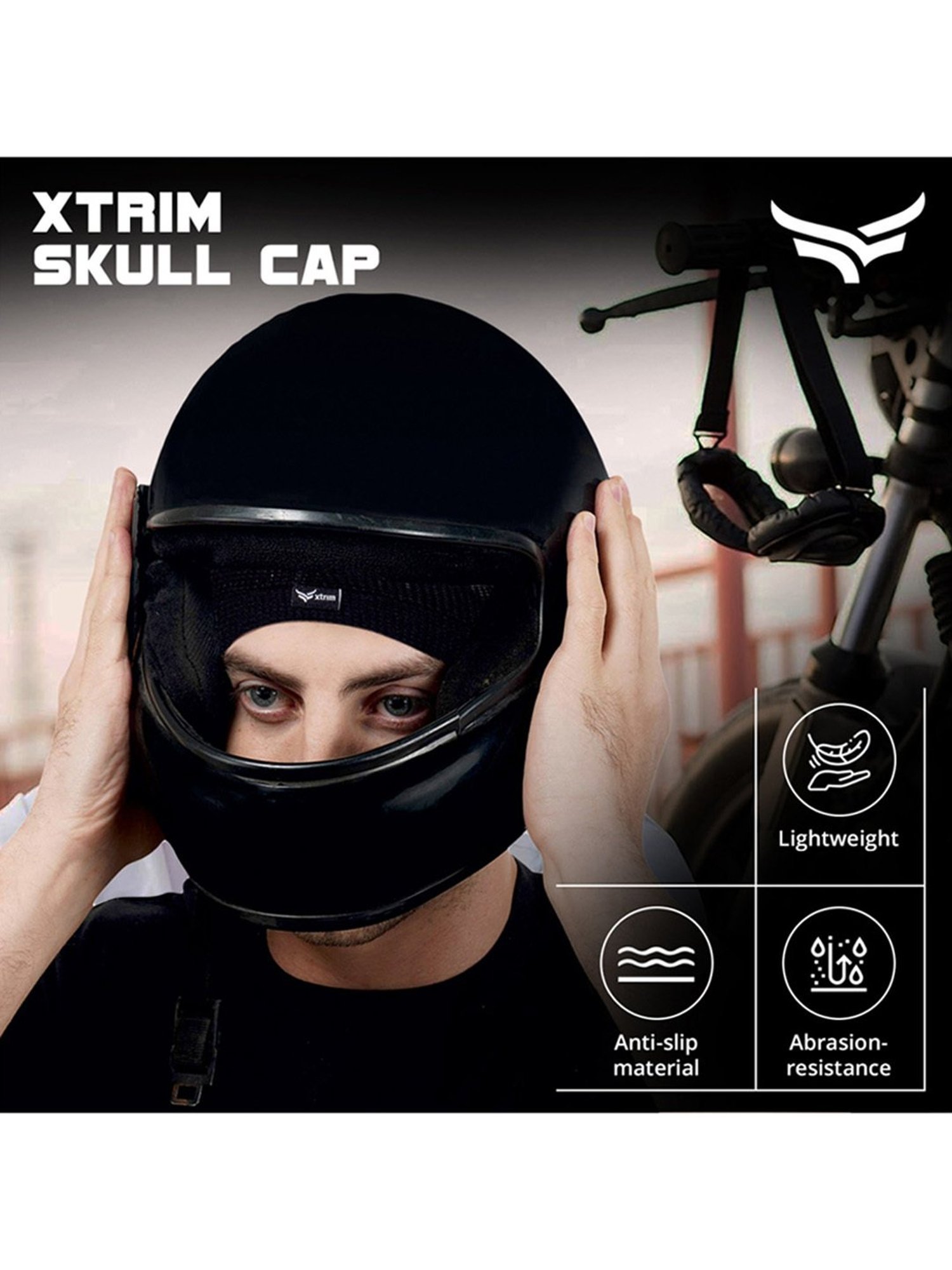 Xtrim Sweat Cooling Cotton Helmet Skull Cap (Black) Size - Free Size
