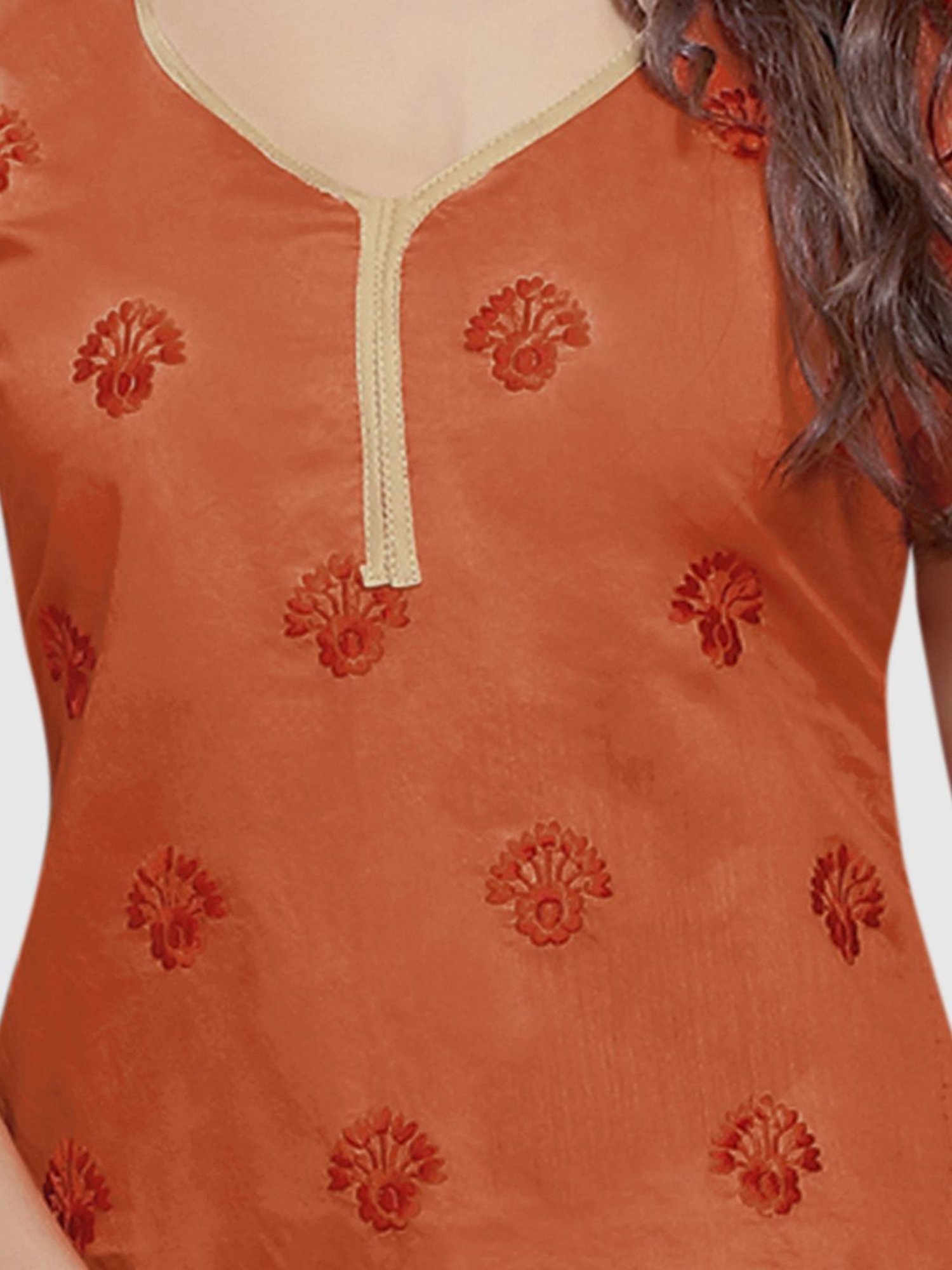 APNISHA Orange Embroidered Unstitched Dress Material