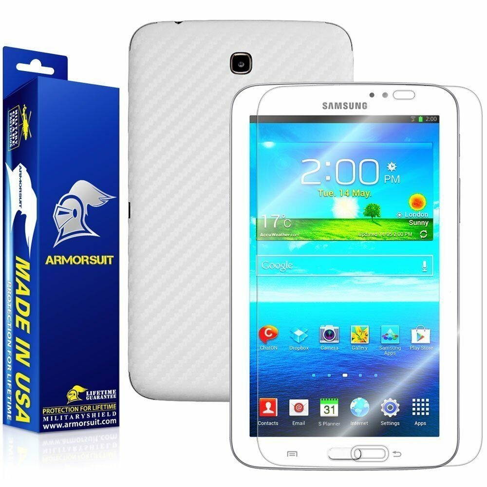 ArmorSuit MilitaryShield Samsung Galaxy Tab 3 7.0 Screen + White Carbon Skin NEW