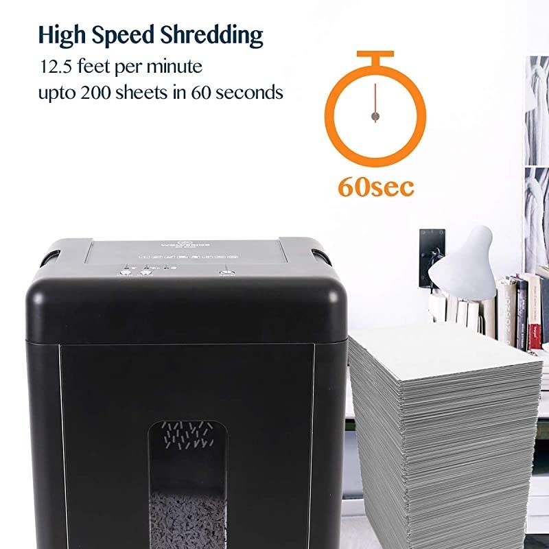 15Sheet Super Micro Cut High Security Level P5 Heavy Duty PaperCDCard Shredder for Home Office Ultra Quiet by ManganeseSteel Cutter and 8 Gallons Pullout Waste Bin SD9520 Black ETL