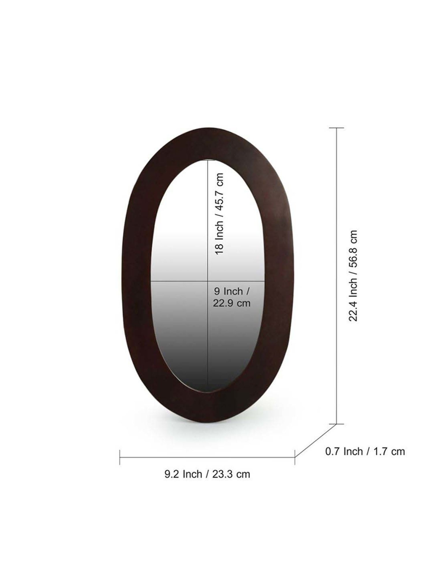 ExclusiveLane Brown Wood Flattened Oval Decorative Wall Mirror