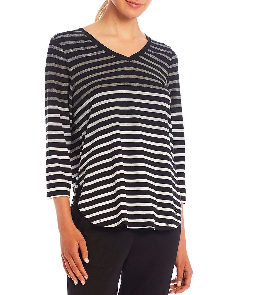 Calvin Klein Performance Fade Out Stripe 3/4 Sleeve Round Hem Tee