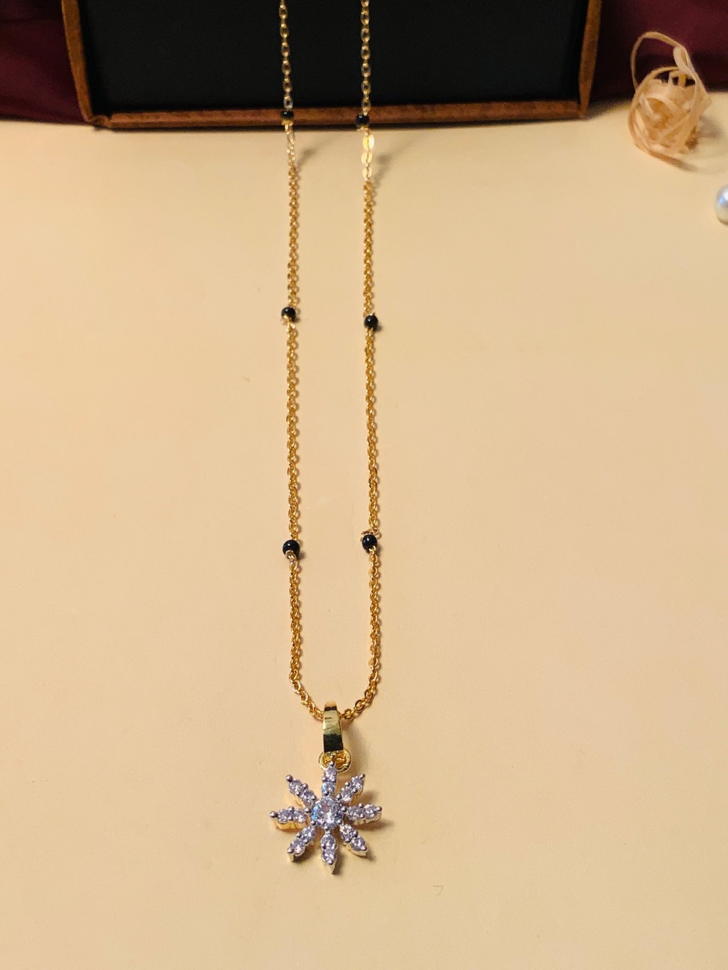 Abdesigns Gold-Plated American Diamond & Black Beaded Mangalsutra