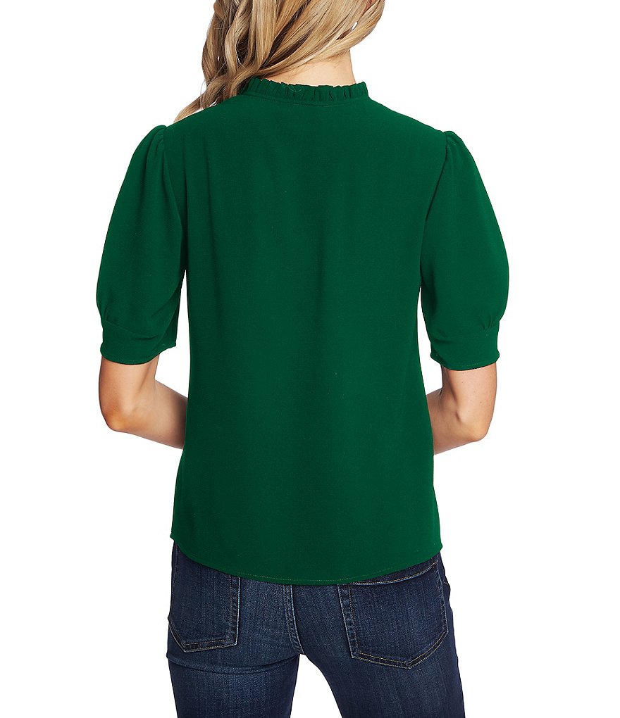 CeCe Puff Sleeve Ruffled Tie V-Neck Blouse