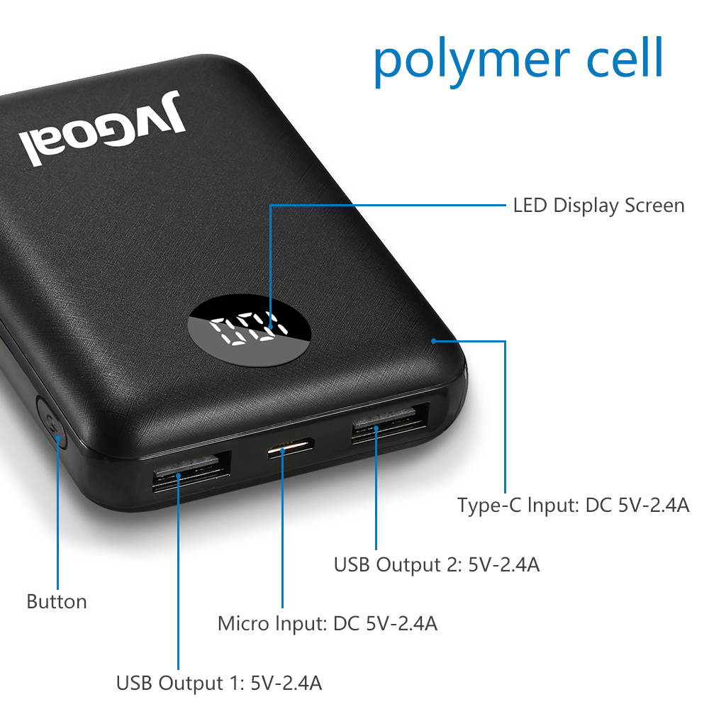 Portable Charger 10000mAh Ultra Slim Power Bank LCD Digital Display External Battery Pack with USB C Input and Dual USB Output Compatible for iPhone, iPad, Samsung Galaxy S10 and More(Black)