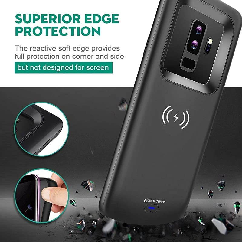 Upgraded Samsung Galaxy S9 Plus Battery Case Qi Wireless Charging Compatible, 5200mAh Slim Rechargeable Extended Charger Case Compatible Samsung Galaxy S9+ Plus (6.2 Inches Black)