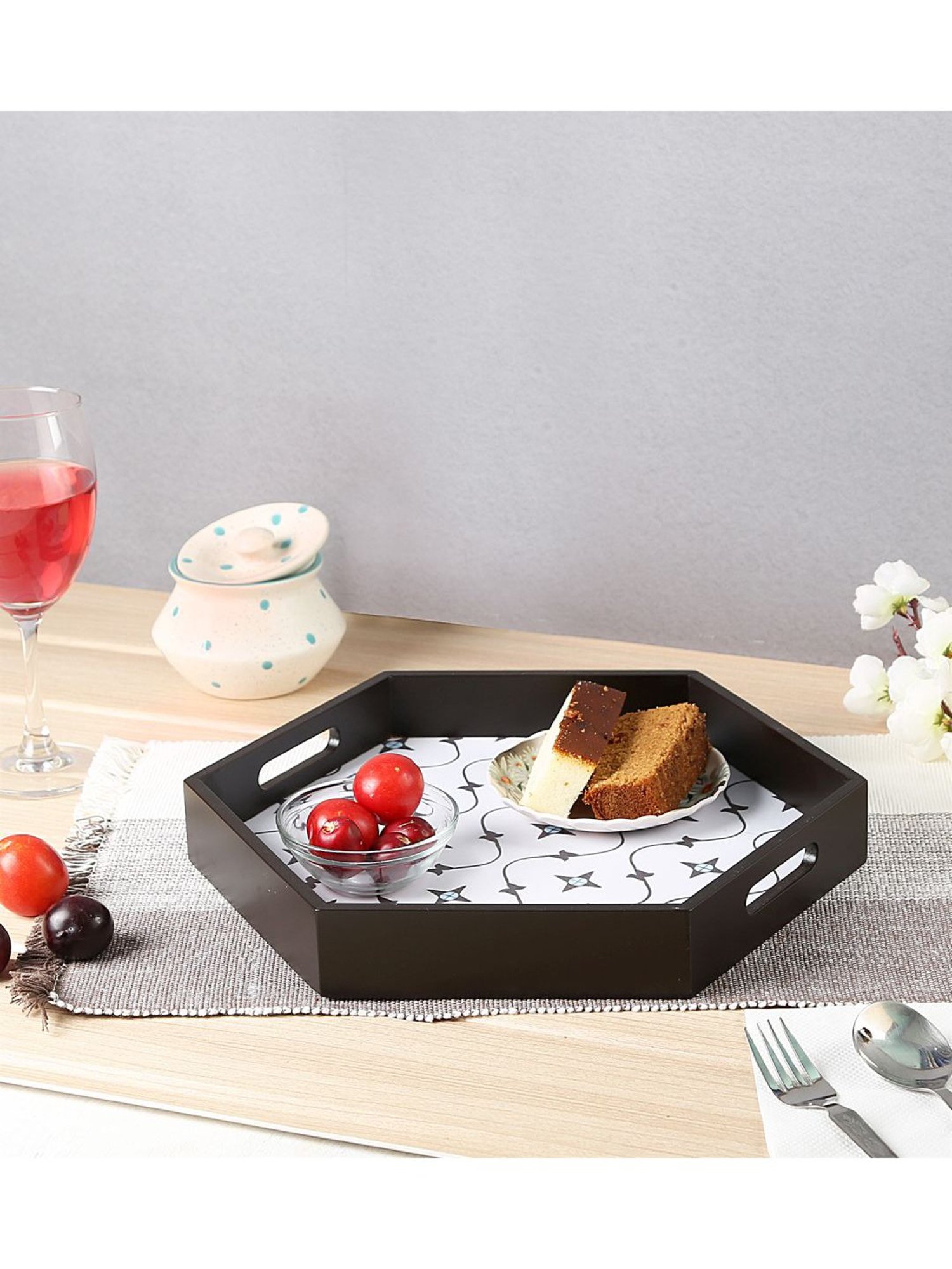 Crayton Star Printed MDF Hexagon Serving Tray - Set of 1