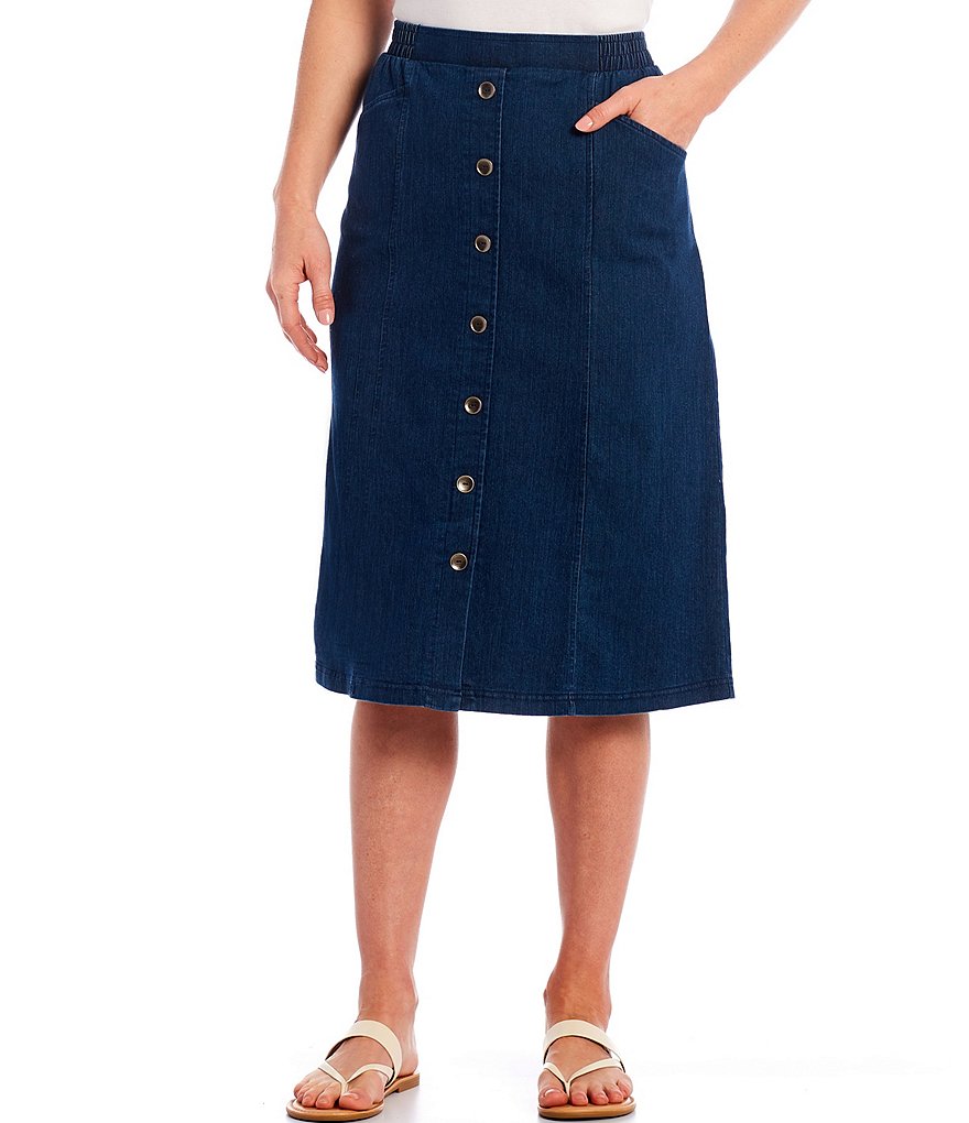 Allison Daley Petite Size Stretch Denim Button Accent Details Pull-On Skirt