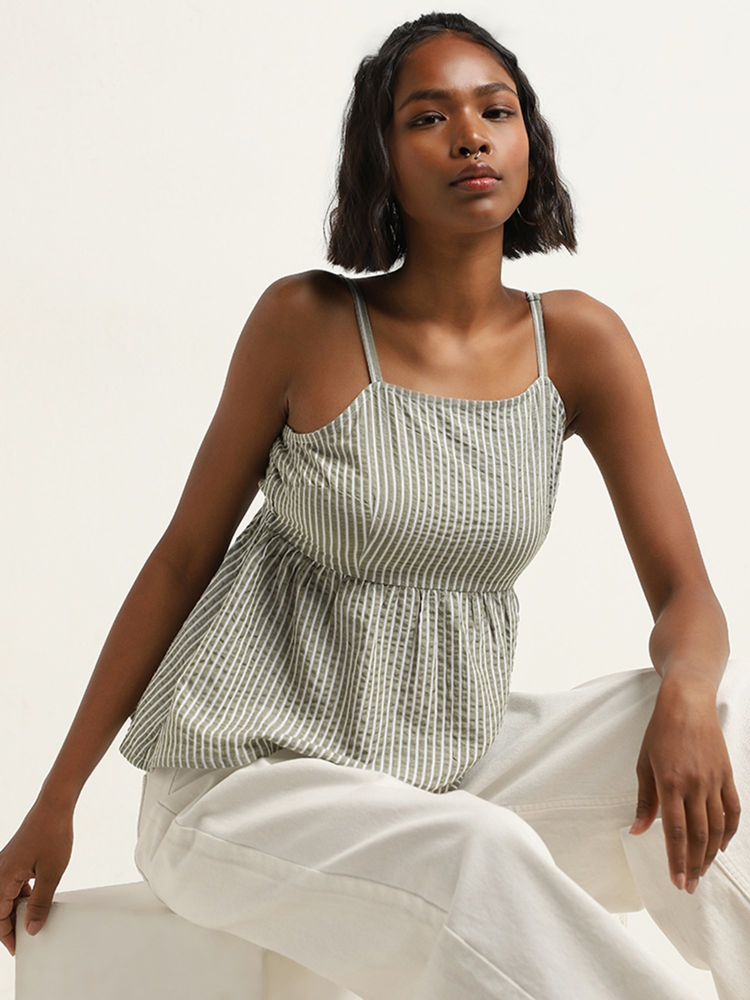 Bombay Paisley by Westside Sage Stripe Printed Cotton Top