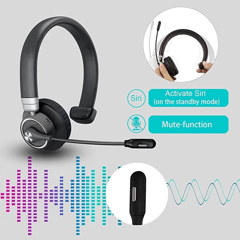 Bluetooth Headset,  Truker Bluetooth Headset with Microphone, Wireless Headset 5.0 with Mute Button, 24 Hours Working Time, for Cell Phone and Laptop on Business Office. (BH-M91)