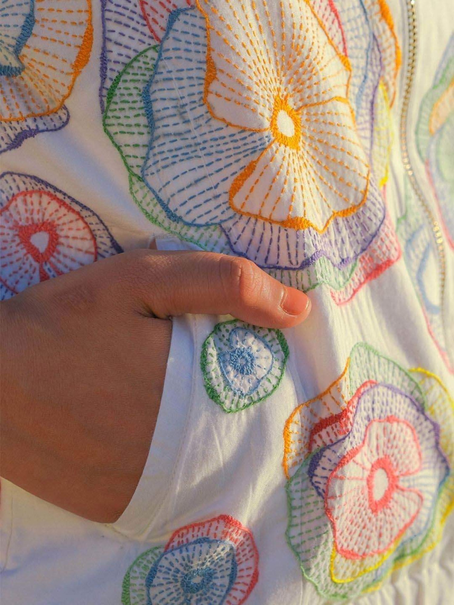 Okhai Holi White Pure Cotton Hand Embroidered Jacket