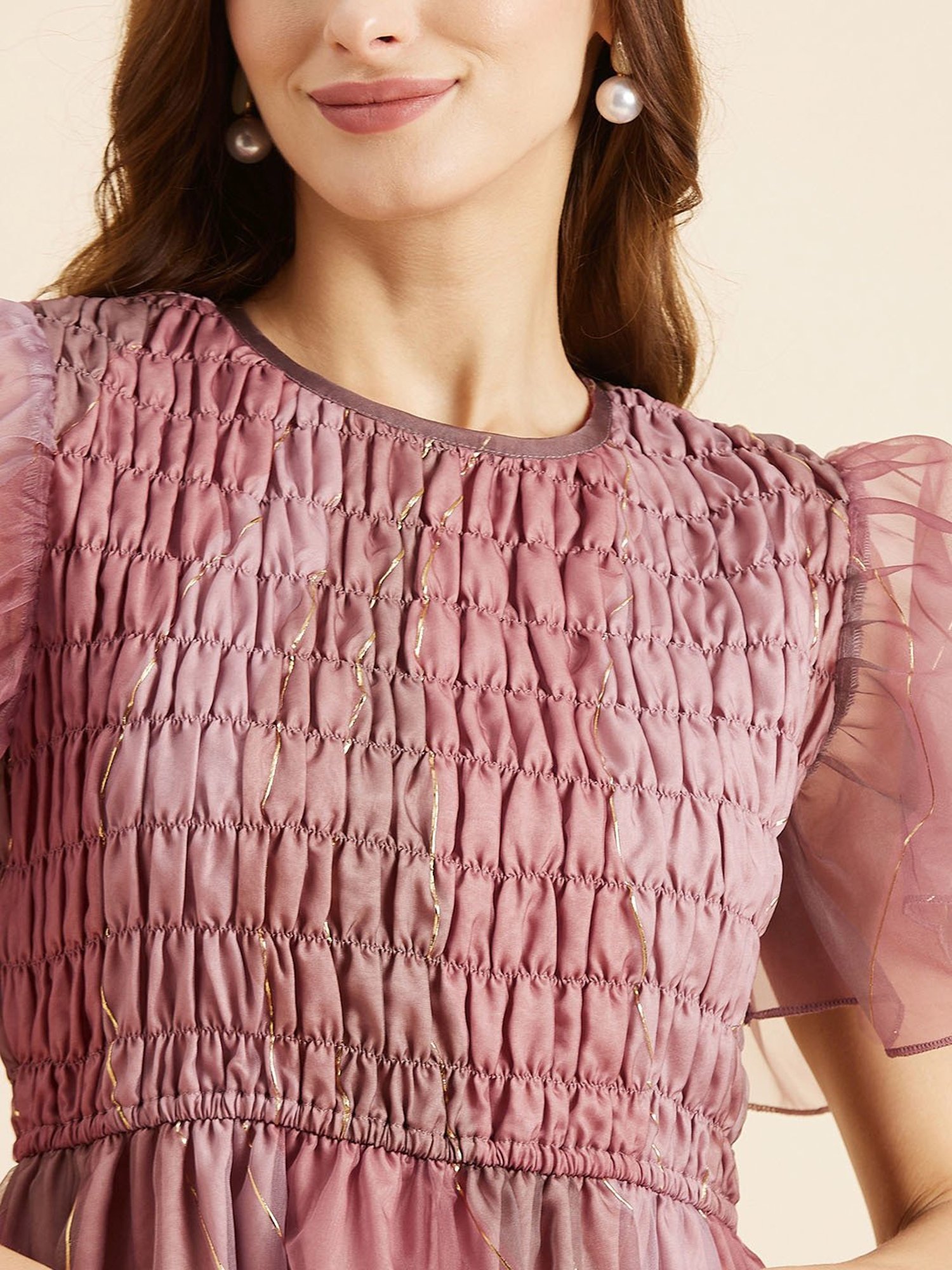 PANIT Pink Floral Print Ethnic Dress