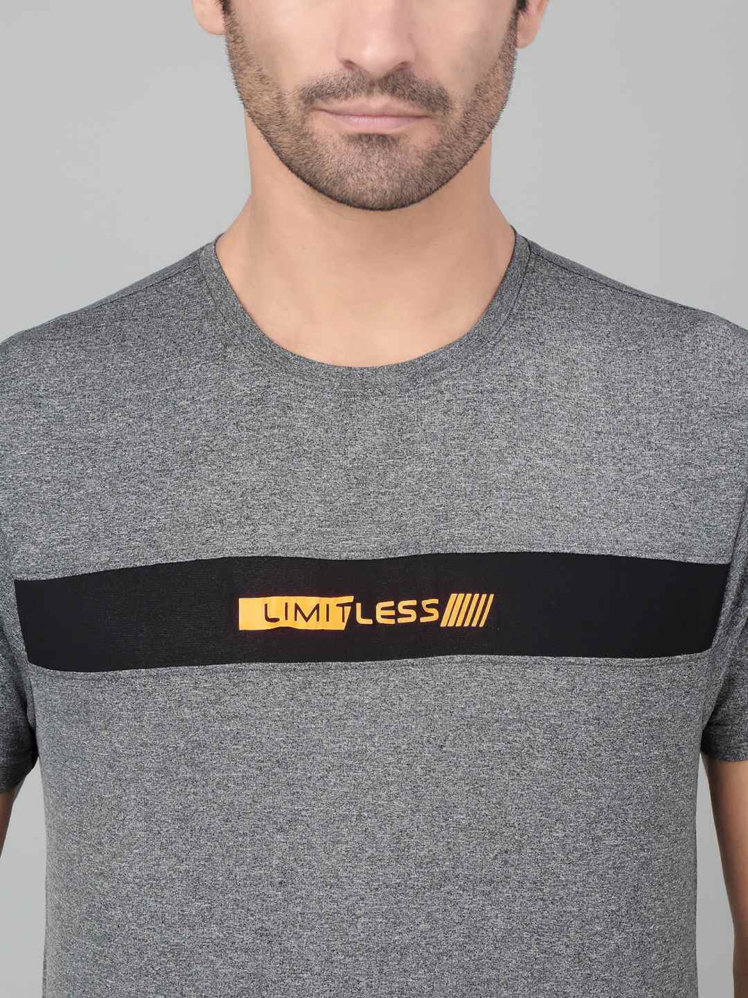 Cantabil Grey Regular Fit Colour Block Sports T-Shirt