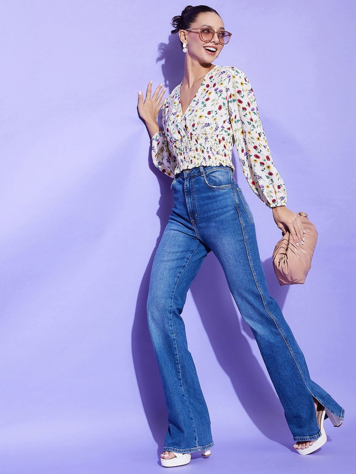 StyleStone Cream Printed Crop Top