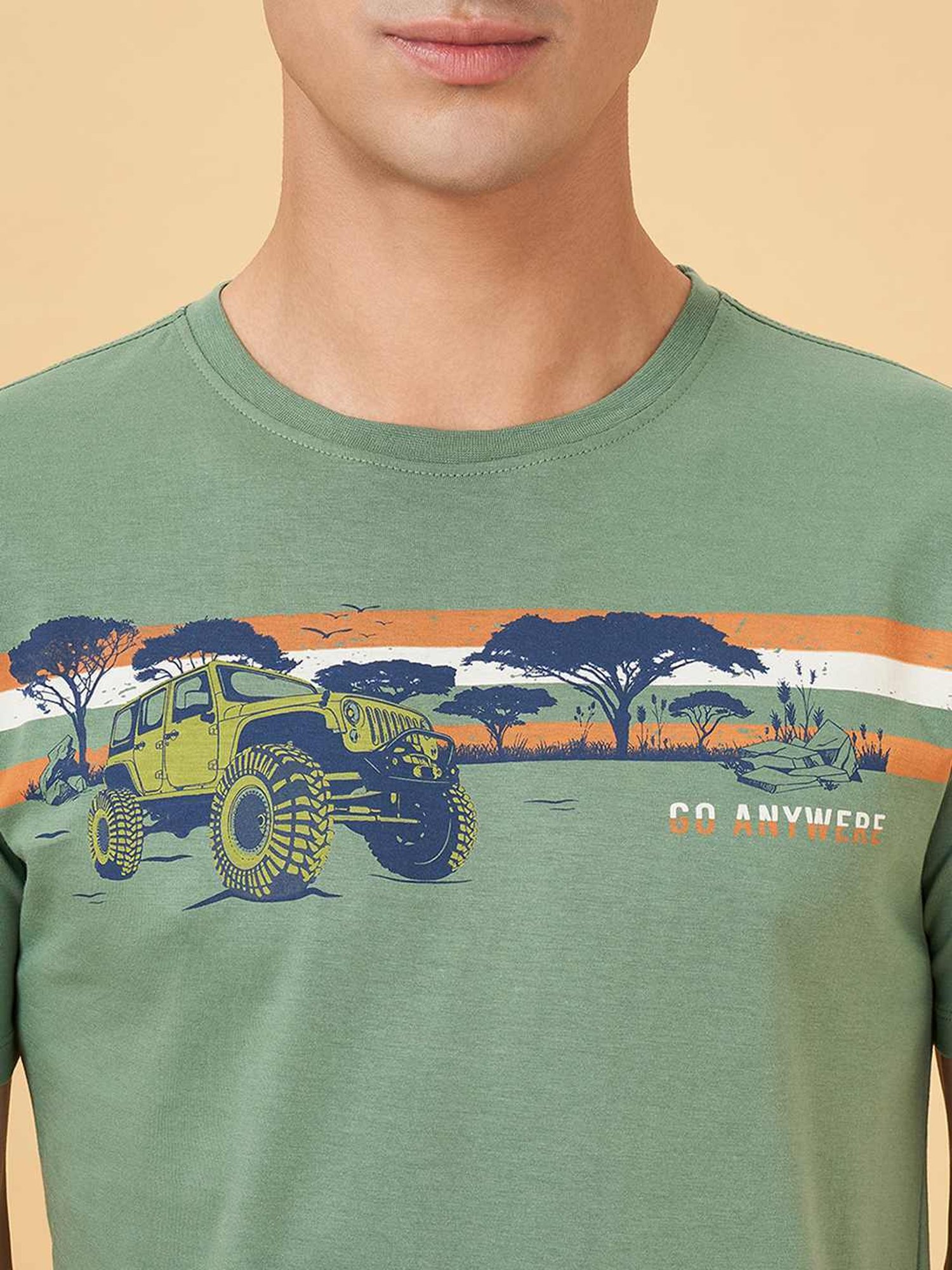 Urban Ranger By Pantaloons Mineral Blue Cotton Slim Fit Printed T-Shirt