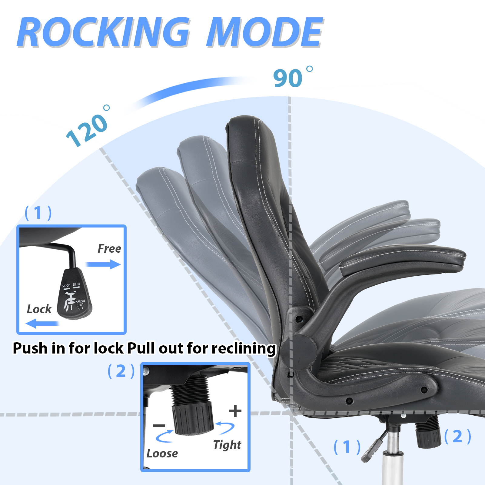 Office Chair, Gaming Chair Bonded Leather, Ergonomic Computer Desk Chair Task Swivel Executive Chairs High Back with Flip-up Armrests and Rolling Casters (Black)