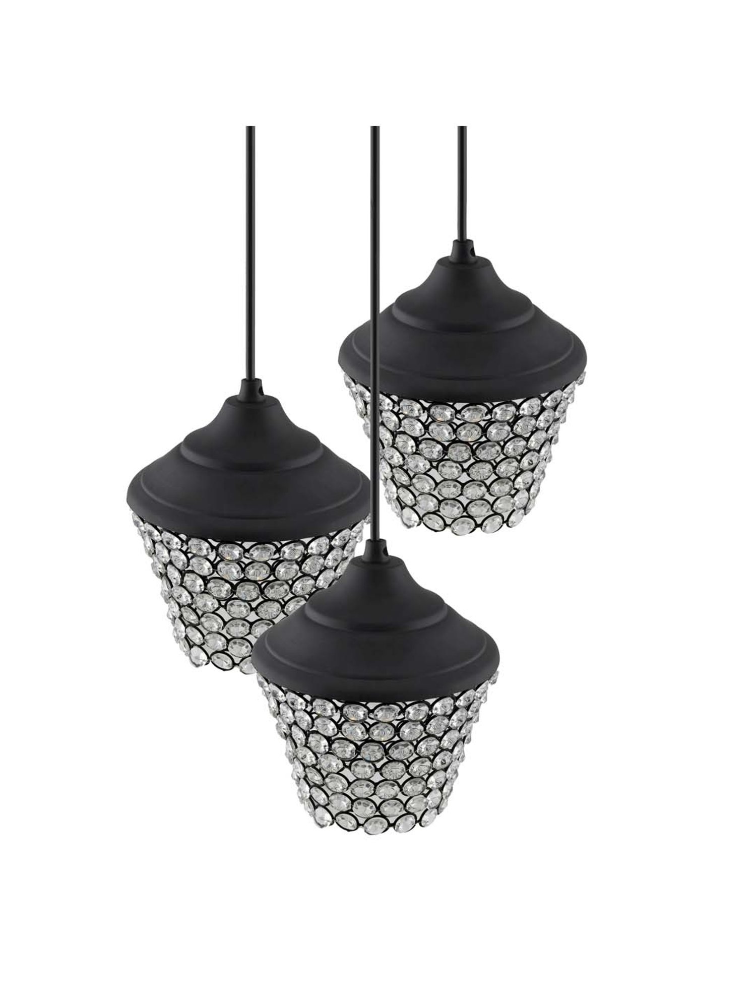 Homesake 3-Lights Round Cluster Black Metal Crystal Lantern Pendant Light - Set of 1