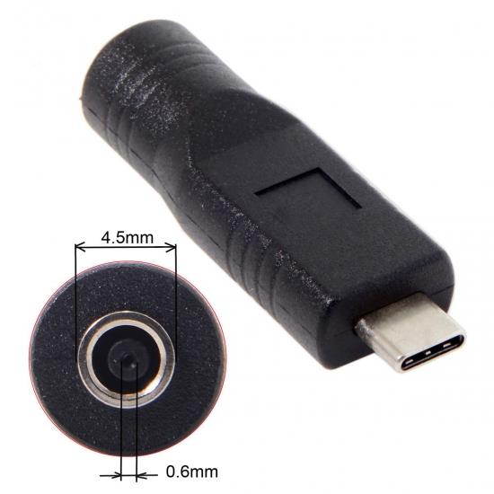 Cablecc DC Jack 4.5*0.6mm Input to USB-C Type-C Power Plug Charge Adapter for Laptop Phone