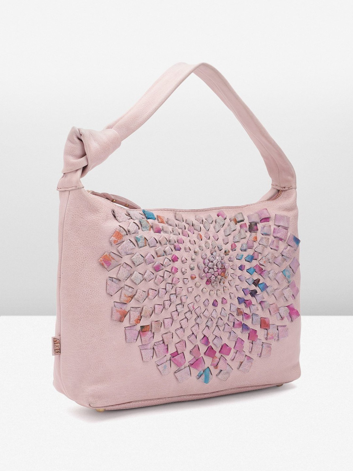 Art N Vintage Glory Rose Pink Leather Textured Large Hobo Handbag