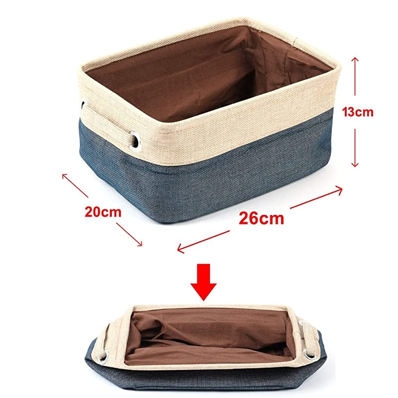 Collapsible Fabric Storage Basket Bins with Dual Handles, Foldable Toy Bins for Laundry Clothes Storage, Home Organizer for Bedroom Office Closet Shelves Dark Blue Small