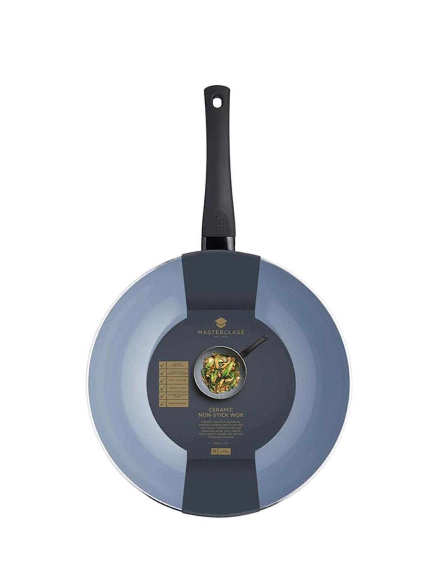 MasterClass Grey Medium Carbon Steel Wok - 30 cm
