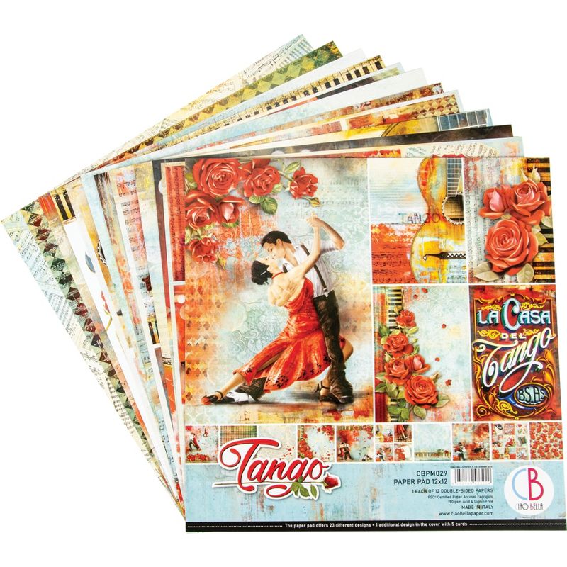 Ciao Bella Double-Sided Paper Pack 90lb 12"X12" 12/Pkg-Tango, 12 Designs/1 Each