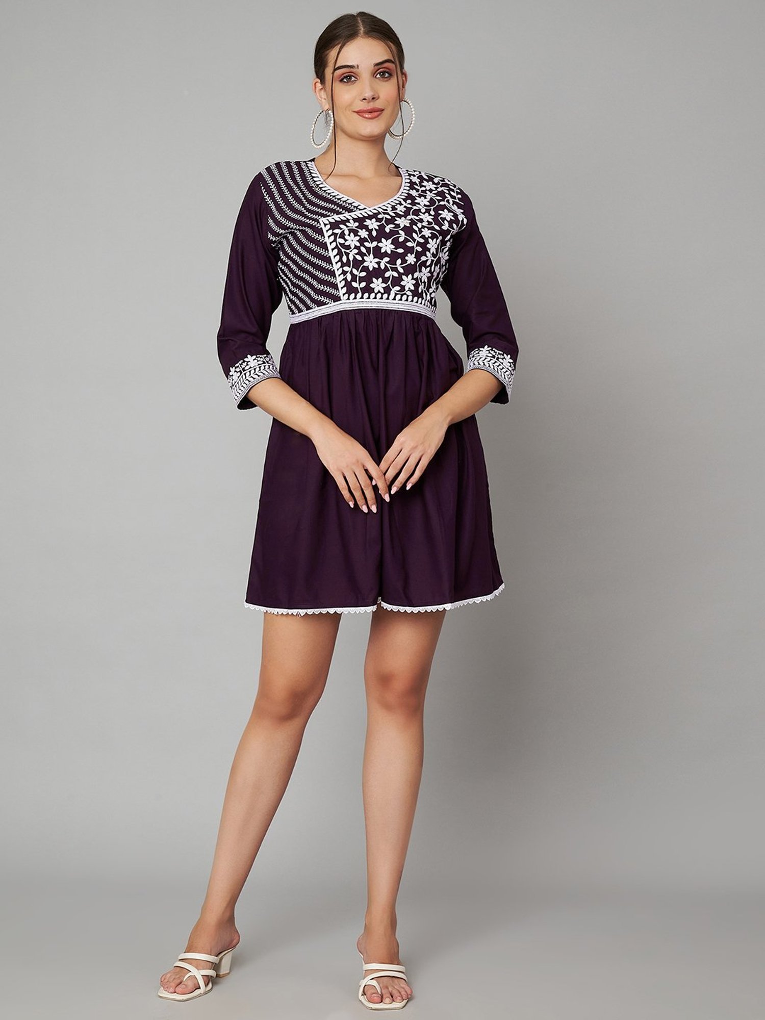 KOI SLEEPWEAR Wine Embroidered Dress